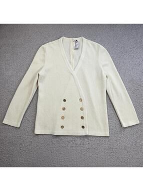 Vintage 90s Castlebury Cream Knit Blazer Women S Cardigan Jacket Made in USA